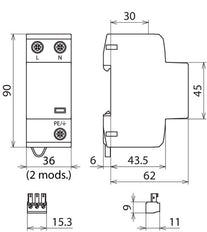 DEHN DSH TN 255 FM Combined Arrester DEHNshield Type 1+2 For Single Phase - 941205