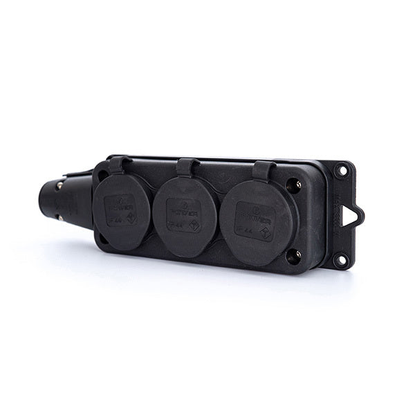 Threaded Rubber Socket Power Solid 3-Way Rubber Socket IP44 Black (European Socket) - PWC163V ...