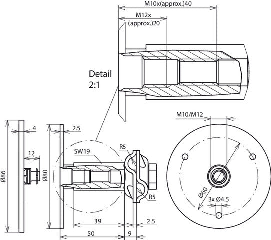 Fixed Earthing Terminal M10/M12 Stainless Steel With MV Clamp - 478112