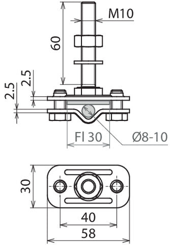 Dehn Terminal Fixed Earthing Point Rd 8-10 Fl 30mm StSt M10 - 478129