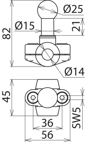 DEH KFP 25 RL 14 Fixed Ball Point D 25mm Clamp Type A - 725014