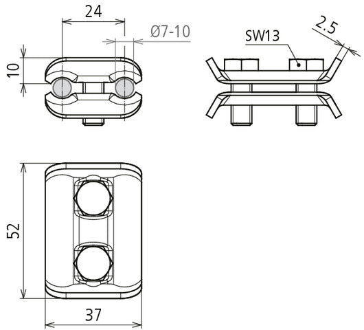 Dehn PV 7.10 SKM8X20 STTZN Parallel Connector For RD 7-10mm - 307000 [2 pieces]