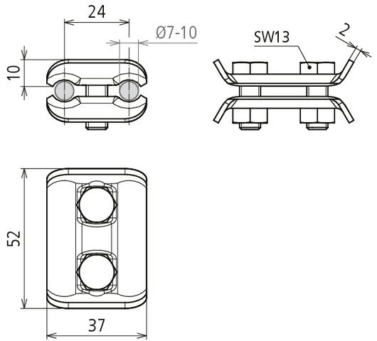 Dehn Parallel Connector PV 7.10 SKM8X20 CU For RD 7-10mm - 307007