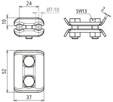 Dehn Parallel Connector PV 7.10 SKM8X20 CU For RD 7-10mm - 307007