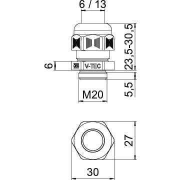 M20 IP68 Cable Gland With Short Thread Connection - 2024880 [10 Pieces]