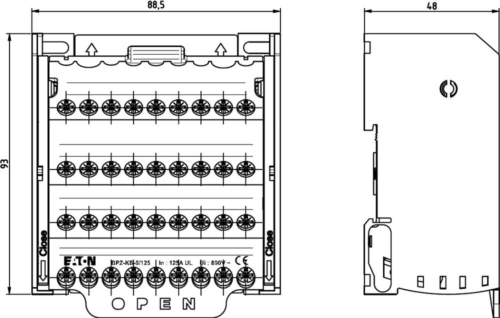 Eaton Terminal Support Rails Eaton 4 Pole Terminal Block 125A DIN Rail Mount - 102718 | Tameson.com