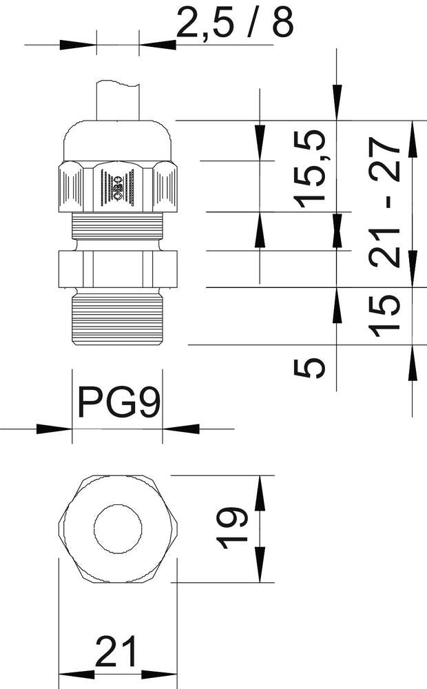 Pg9 Dimensions PG9 Industrial Cable Gland With Extended Thread IP68 - 2024187 [10 Pie ...