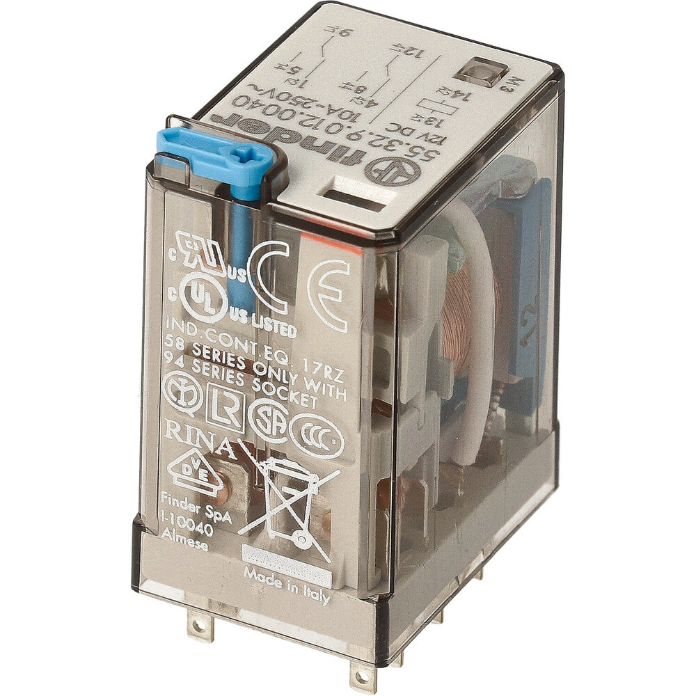 Finder 55.32 Industrial Relay 2CO 10A 12VDC With Test Button - 55.32.9.012.0040
