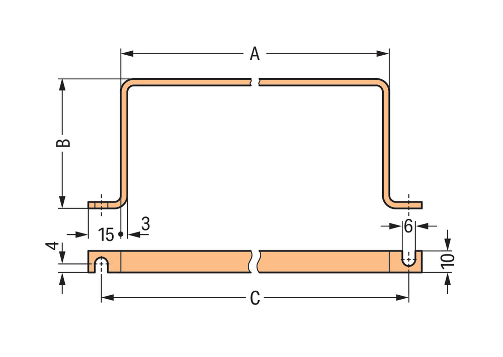 WAGO U-Shaped Copper Busbar 10x3mm For 5 IO Modules - 790-190 [25 Pieces]