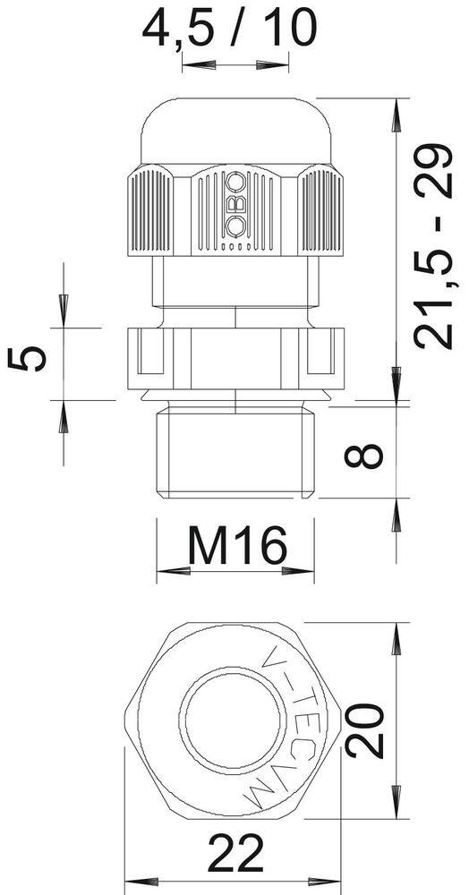 M16 IP68 V-TEC Cable Gland With Strain Relief - 2022845 [10 Pieces]