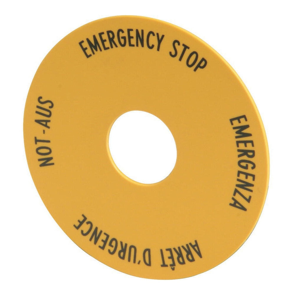 Emergency Stop Label 60mm Four Language Yellow - 216483 | Tameson.com
