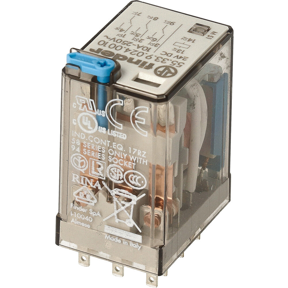 Finder 3CO Industrial Relay 24VDC 10A With Test Button - 55.33.9.024.0010