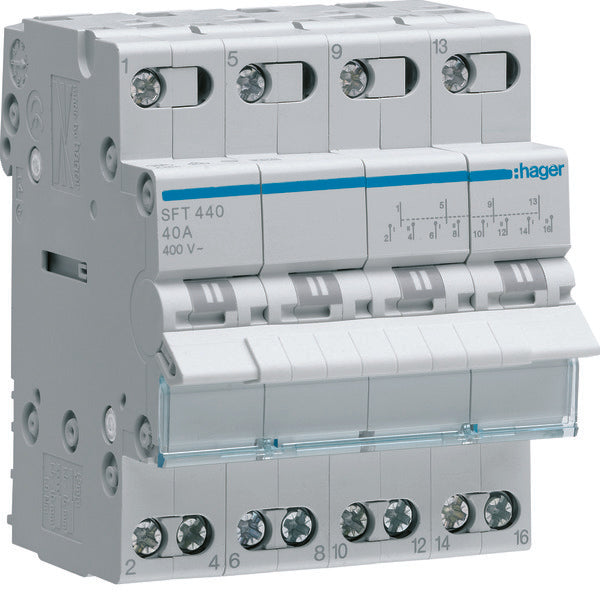 Hager 4 Pole 40A Modular Changeover Switch - SFT440