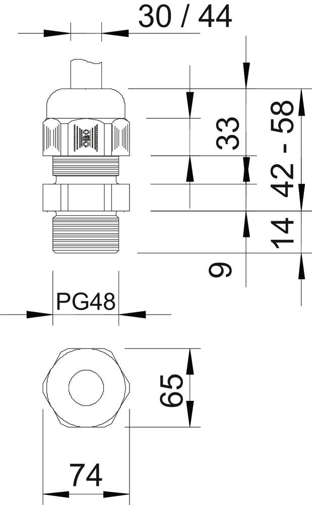 PG48 IP68 Cable Gland With Strain Relief RAL 7001 - 2022702