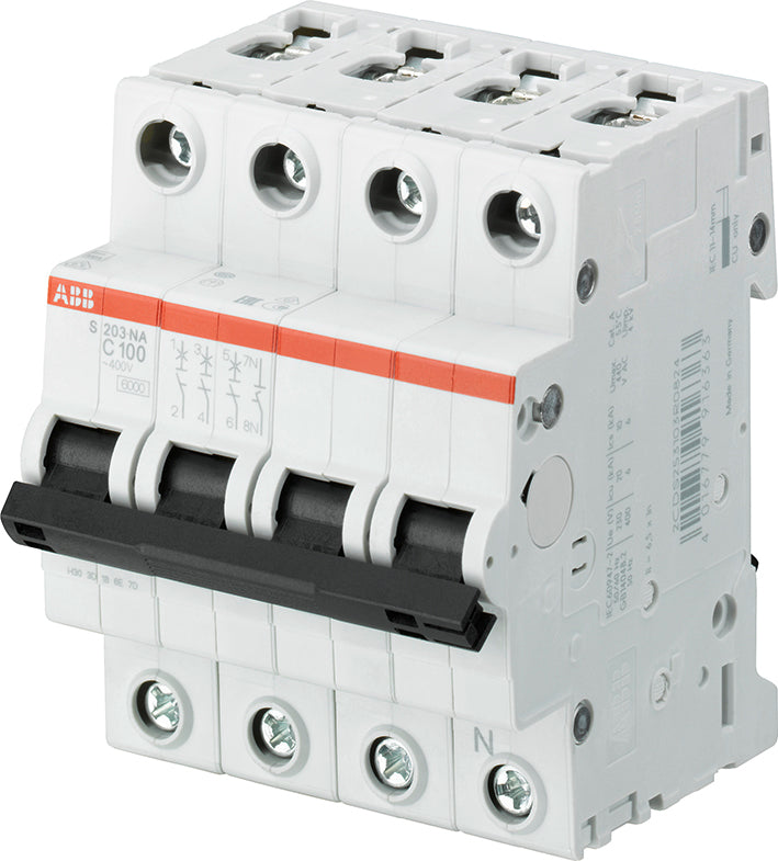 ABB S203 3P+N 80A C-Curve Circuit Breaker 6kA - 2CDS253103R0804