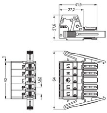 Wago 5-Pole Socket With Strain Relief Housing - 831-3105/1019-004 [5 Pieces]