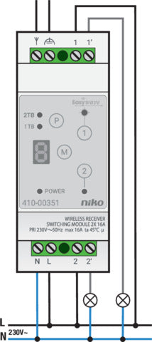 Niko Wireless 2-Channel DIN Rail RF Receiver - 410-00351