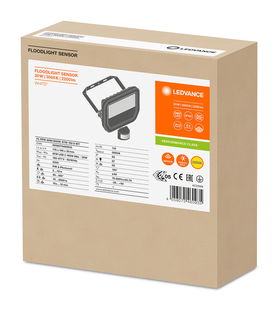 LED Floodlight 20W 3000K With Motion Sensor - 4058075460935