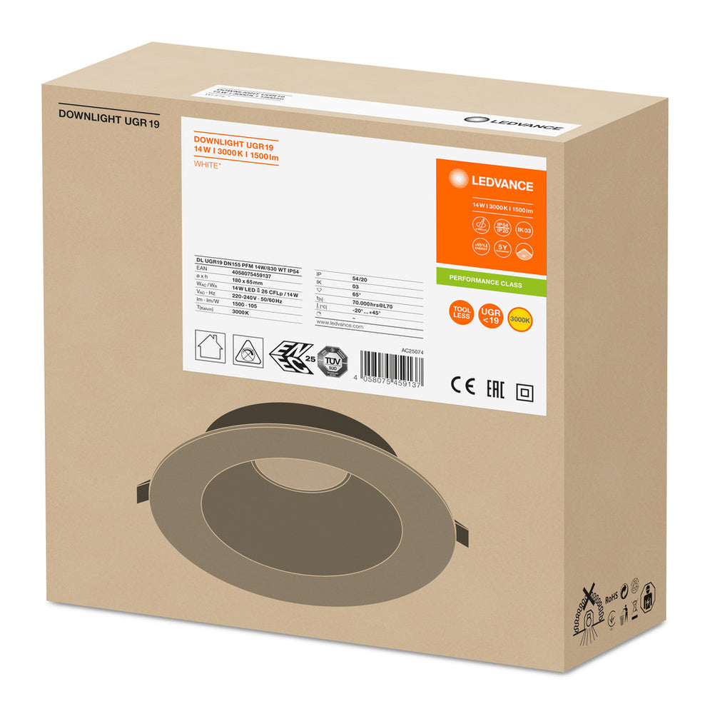 Low Glare LED Downlight UGR19 DN155 14W IP54 - 4058075459137