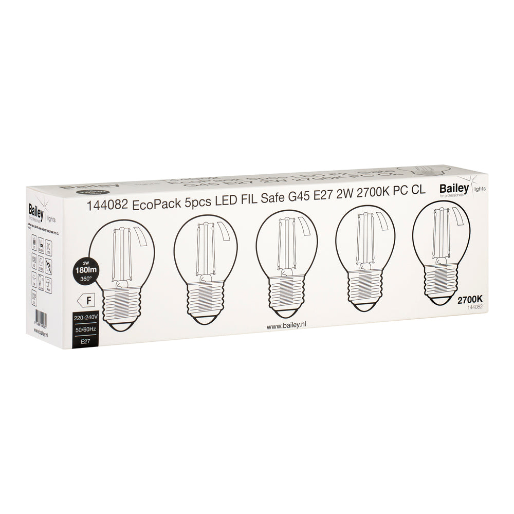 LED Filament Safe G45 E27 2W Shatterproof Bulb - 144082 [5 Pieces]