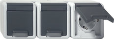Gira Triple SCHUKO Socket With Hinged Cover IP44 Grey - 478930