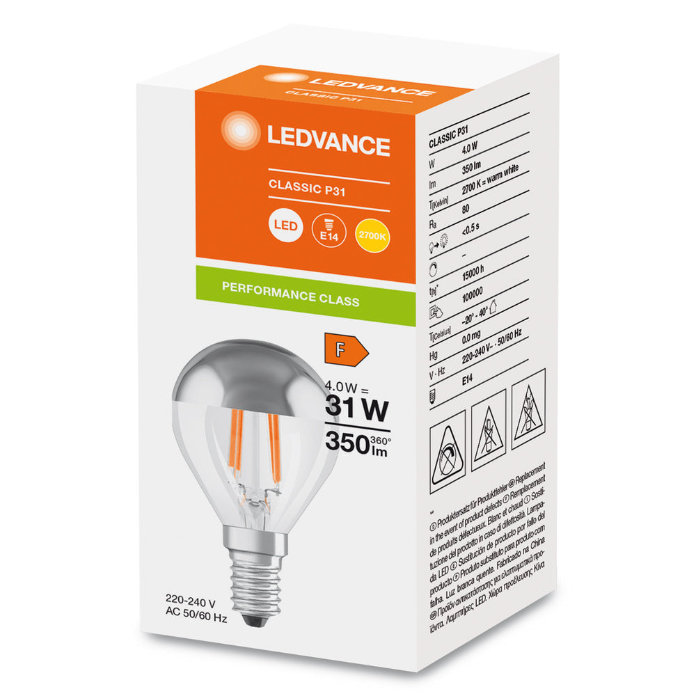 LED Classic P31 Mirror Crown 4W E14 Silver 827 - 4099854070037