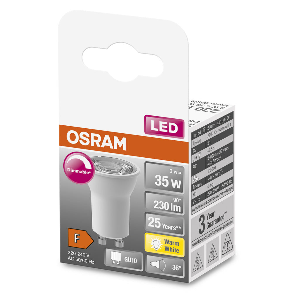 Osram LED Superstar PAR11 3W GU10 2700K Dimmable Spotlight - 4099854064111 [2 Pieces]