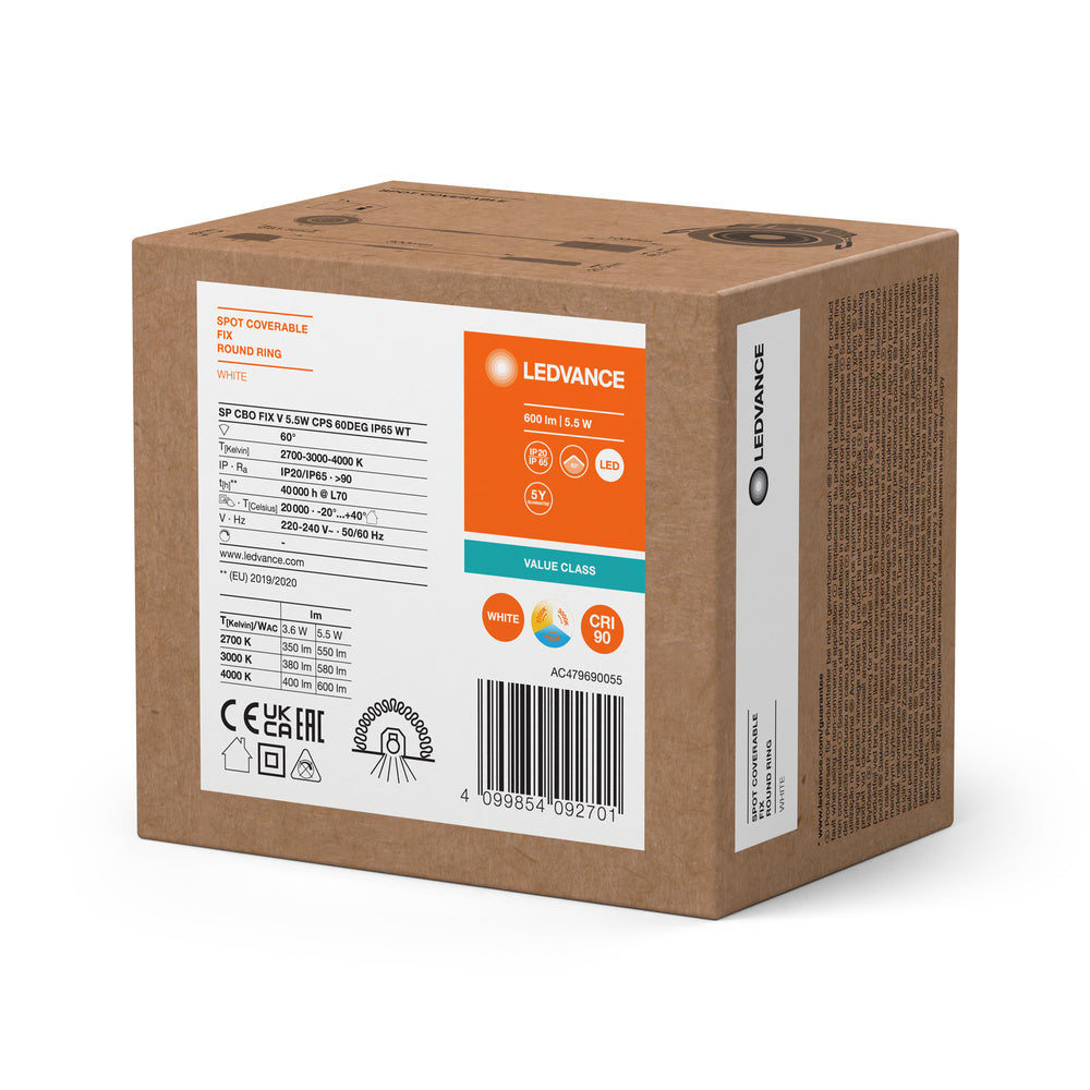 LEDVANCE 5.5W CCT Adjustable IP65 Recessed Spot Light - 4099854092701