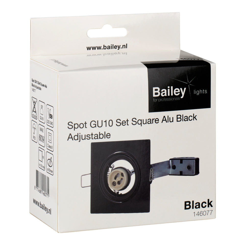 Square Adjustable GU10 Recessed Spot Light Black Aluminum - 146077