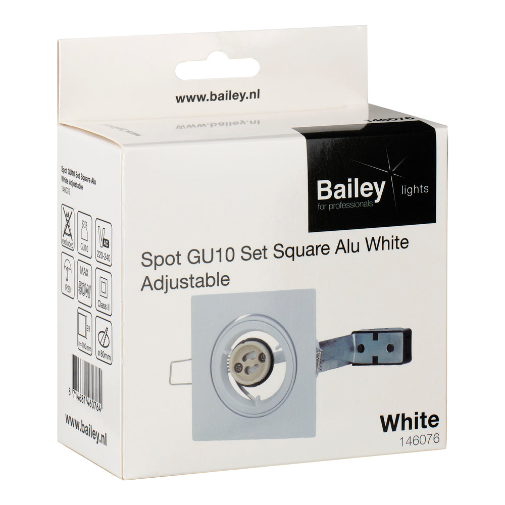 Adjustable Square GU10 Recessed Spot Light White Aluminum - 146076