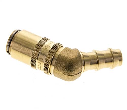 Brass DN 6 Mold Coupling Socket 9.5 mm Hose Pillar Double Shut-Off 45-deg