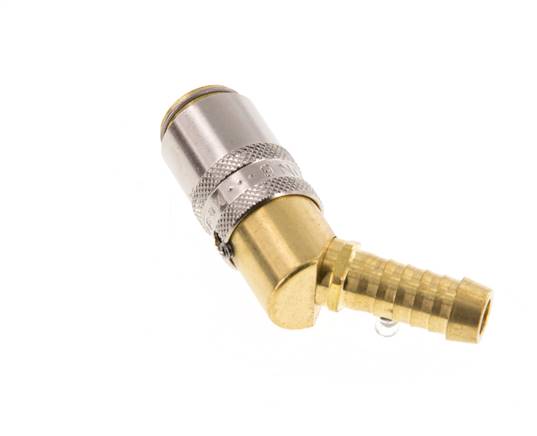 Brass DN 6 Mold Coupling Socket 9 mm Hose Pillar Unlocking Protection 45-deg