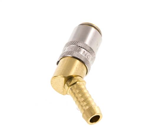 Brass DN 6 Mold Coupling Socket 9 mm Hose Pillar Unlocking Protection 45-deg