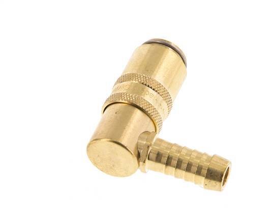 Brass DN 6 Mold Coupling Socket 9 mm Hose Pillar Double Shut-Off 90-deg