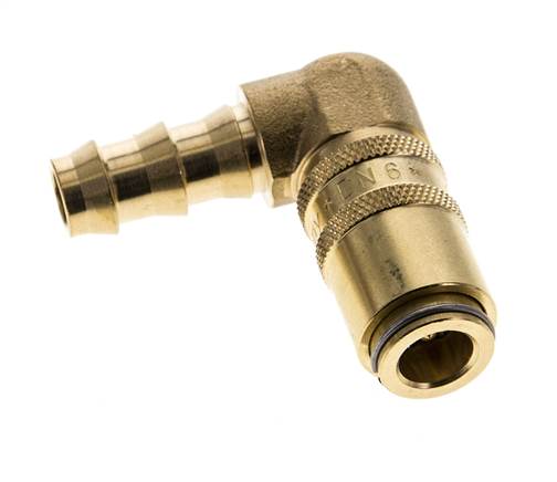 Brass DN 6 Mold Coupling Socket 9.5 mm Hose Pillar Double Shut-Off 90-deg