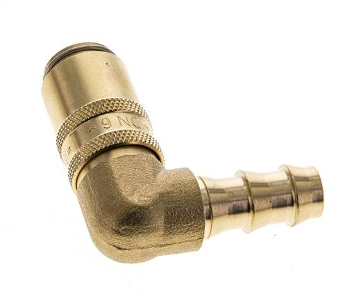Brass DN 6 Mold Coupling Socket 9.5 mm Hose Pillar Double Shut-Off 90-deg