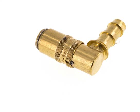Brass DN 6 Mold Coupling Socket 9.5 mm Hose Pillar Unlocking Protection Double Shut-Off 90-deg