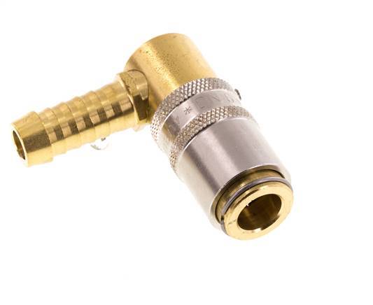 Brass DN 6 Mold Coupling Socket 9 mm Hose Pillar Unlocking Protection 90-deg