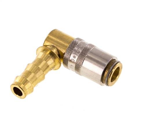 Brass DN 6 Mold Coupling Socket 9.5 mm Hose Pillar Unlocking Protection 90-deg