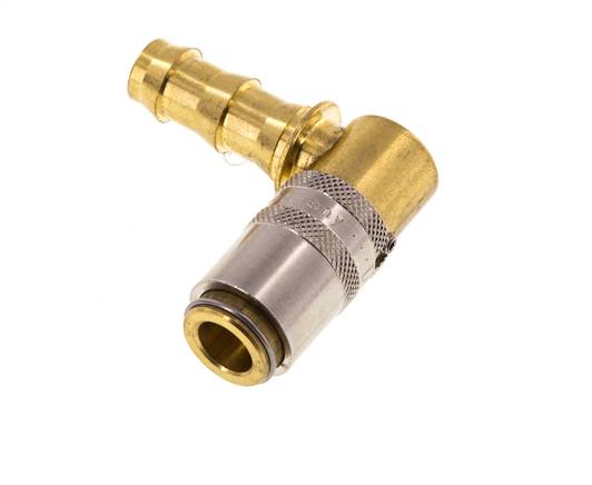 Brass DN 6 Mold Coupling Socket 9.5 mm Hose Pillar Unlocking Protection 90-deg