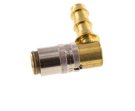 Brass DN 6 Mold Coupling Socket 9.5 mm Hose Pillar Unlocking Protection 90-deg