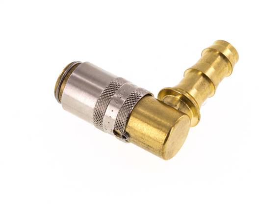 Brass DN 6 Mold Coupling Socket 9.5 mm Hose Pillar Unlocking Protection 90-deg