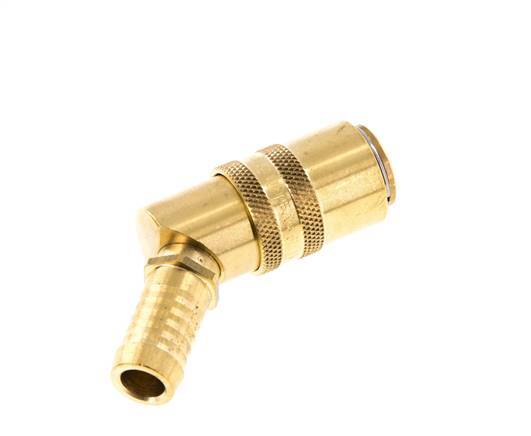 Brass DN 9 Mold Coupling Socket 13 mm Hose Pillar Double Shut-Off 45-deg