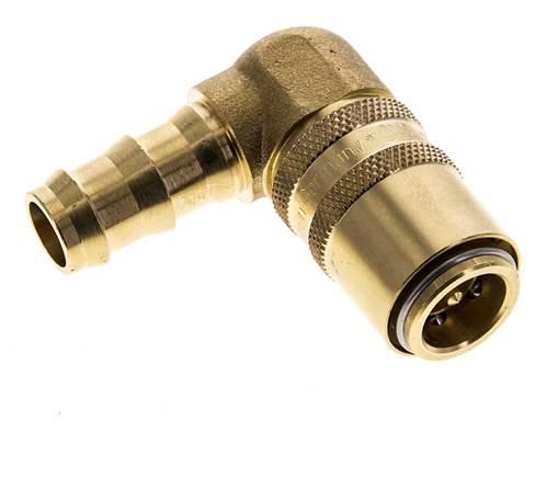 Brass DN 9 Mold Coupling Socket 12.7 mm Hose Pillar Double Shut-Off 90-deg