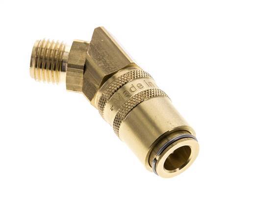 Brass DN 6 Mold Coupling Socket G 1/4 inch Male Threads Double Shut-Off 45-deg