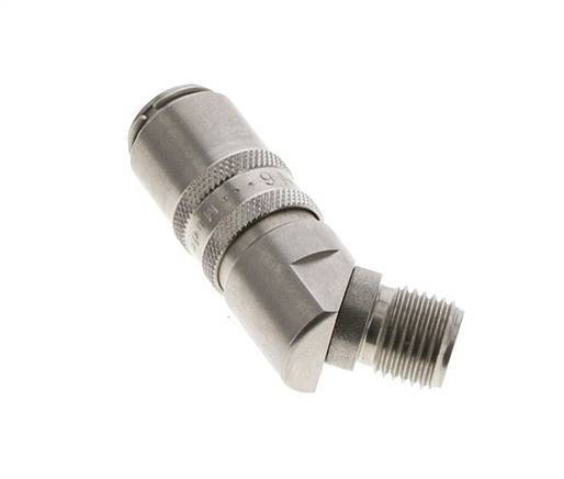 Stainless Steel DN 6 Mold Coupling Socket G 1/4 inch Male Threads Double Shut-Off 45-deg