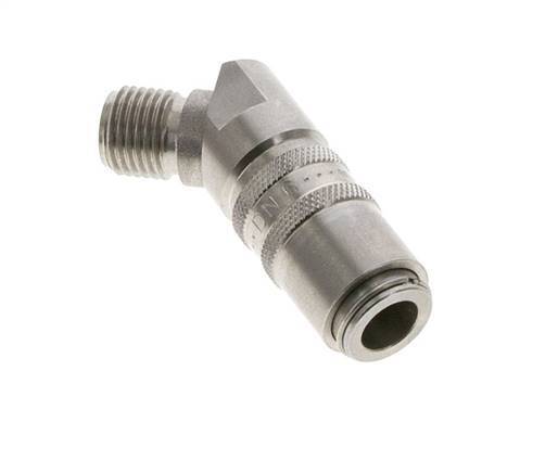 Stainless Steel DN 6 Mold Coupling Socket G 1/4 inch Male Threads Double Shut-Off 45-deg