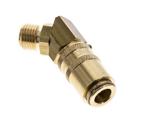 Brass DN 6 Mold Coupling Socket G 1/4 inch Male Threads Unlocking Protection Double Shut-Off 45-deg