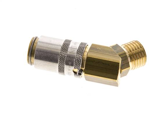 Brass DN 6 Mold Coupling Socket M14x1.5 Male Threads Unlocking Protection 45-deg