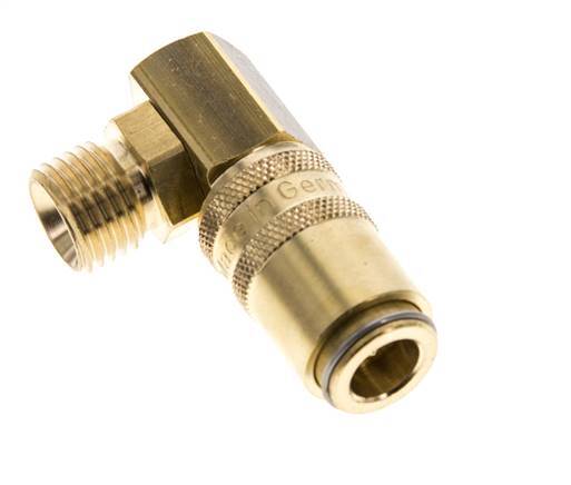 Brass DN 6 Mold Coupling Socket M14x1.5 Male Threads Double Shut-Off 90-deg